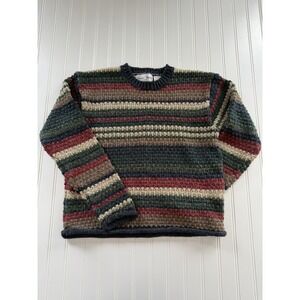 Vintage Baxter & Wells Womens PM Striped Chunky Knit Sweater 90s Crew Neck